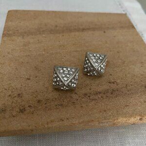 Crystal Pave Pyramid Post Earrings Silver